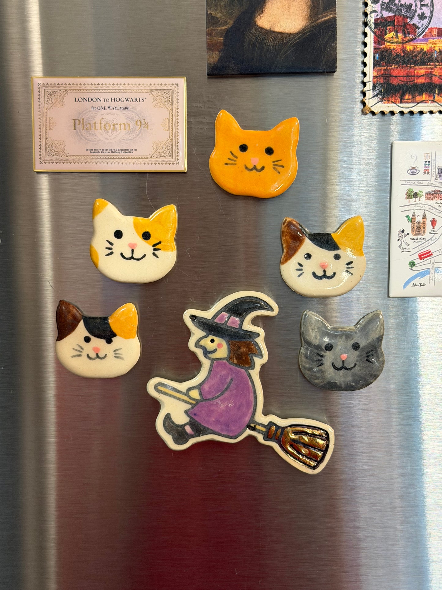 Handmade Ceramic Witch Magnet with Real 22k Gold Luster Details