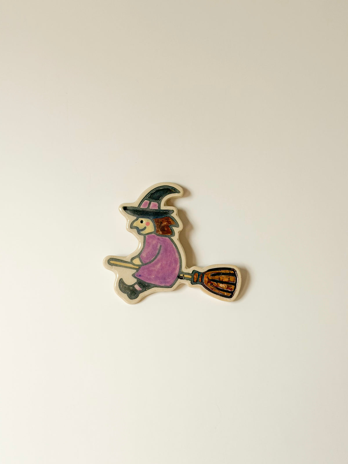 Handmade Ceramic Witch Magnet with Real 22k Gold Luster Details