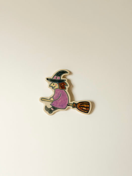 Handmade Ceramic Witch Magnet with Real 22k Gold Luster Details